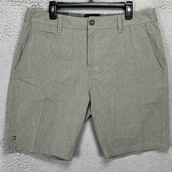 Linksoul Mens Khakis Chino Shorts 35 Grey Flat Front Stretch Pockets Logo NEW